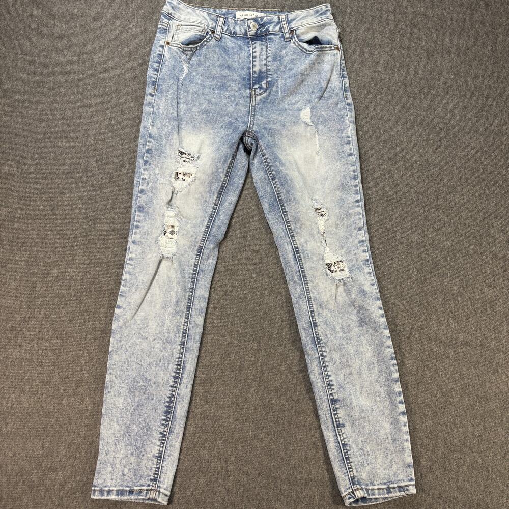 Vanilla Star Jeans Womens‎ 8 Blue Distressed Patch Skinny High Rise Denim Pants